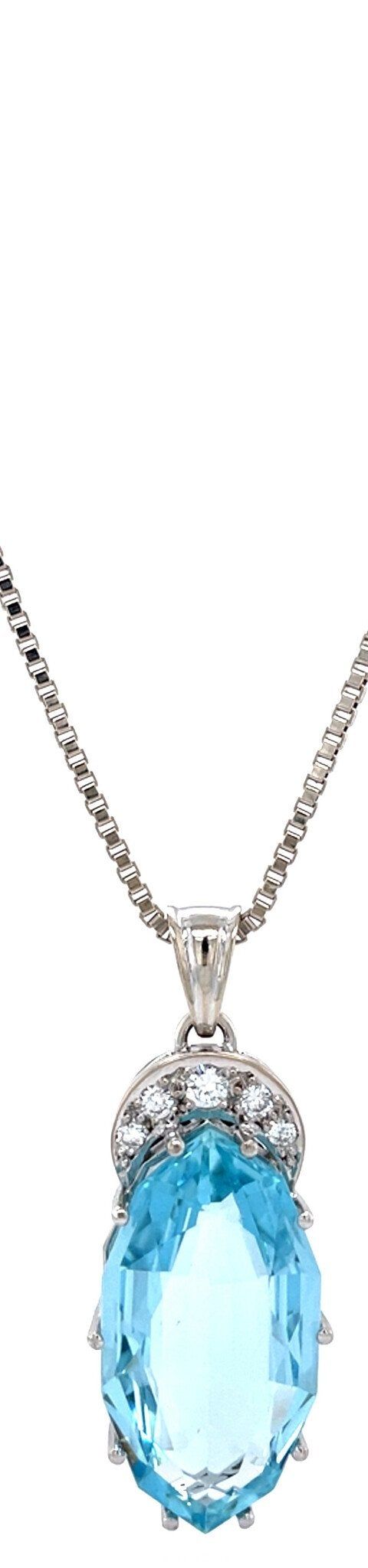 Vintage 14K White Gold Venetian Necklace with Pendant with Aquamarine and Diamond